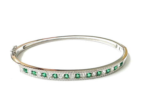 Emerald Cubic Zirconia Silver Bangle.
