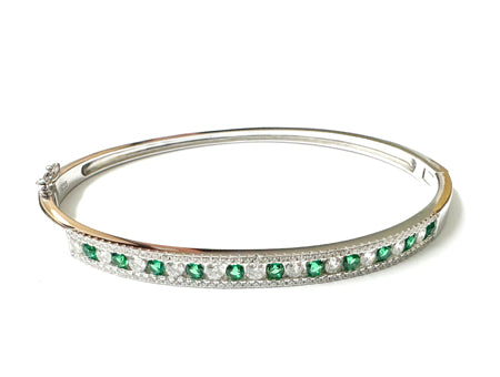 Emerald Cubic Zirconia Silver Bangle.