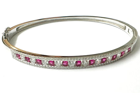 Ruby Cubic Zirconia Silver Bangle.