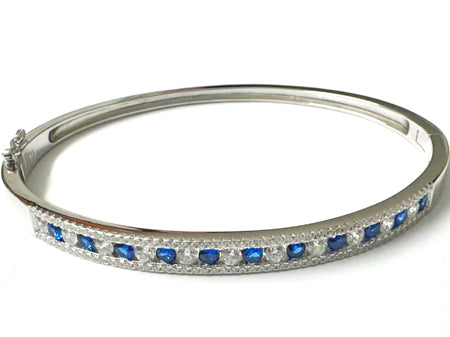 Sapphire Cubic Zirconia Silver Bangle.