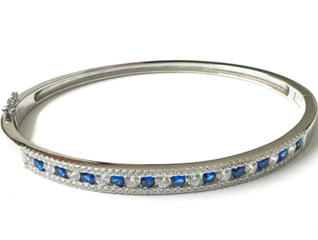 Sapphire Cubic Zirconia Silver Bangle.