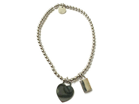 A Silver Padlock Heart And Round Disc Bracelet