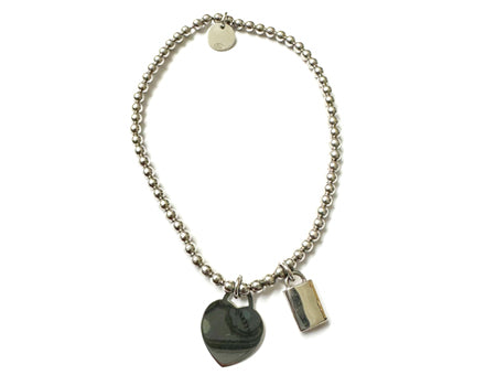 A Silver Padlock Heart And Round Disc Bracelet