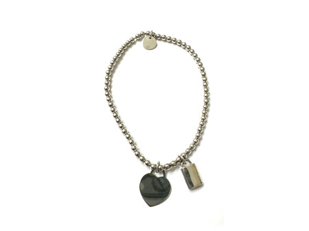 A Silver Padlock Heart And Round Disc Bracelet