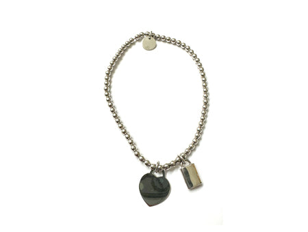 A Silver Padlock Heart And Round Disc Bracelet