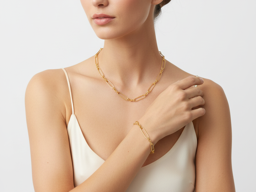 A Gold Plated Silver Necklace and Bracelet