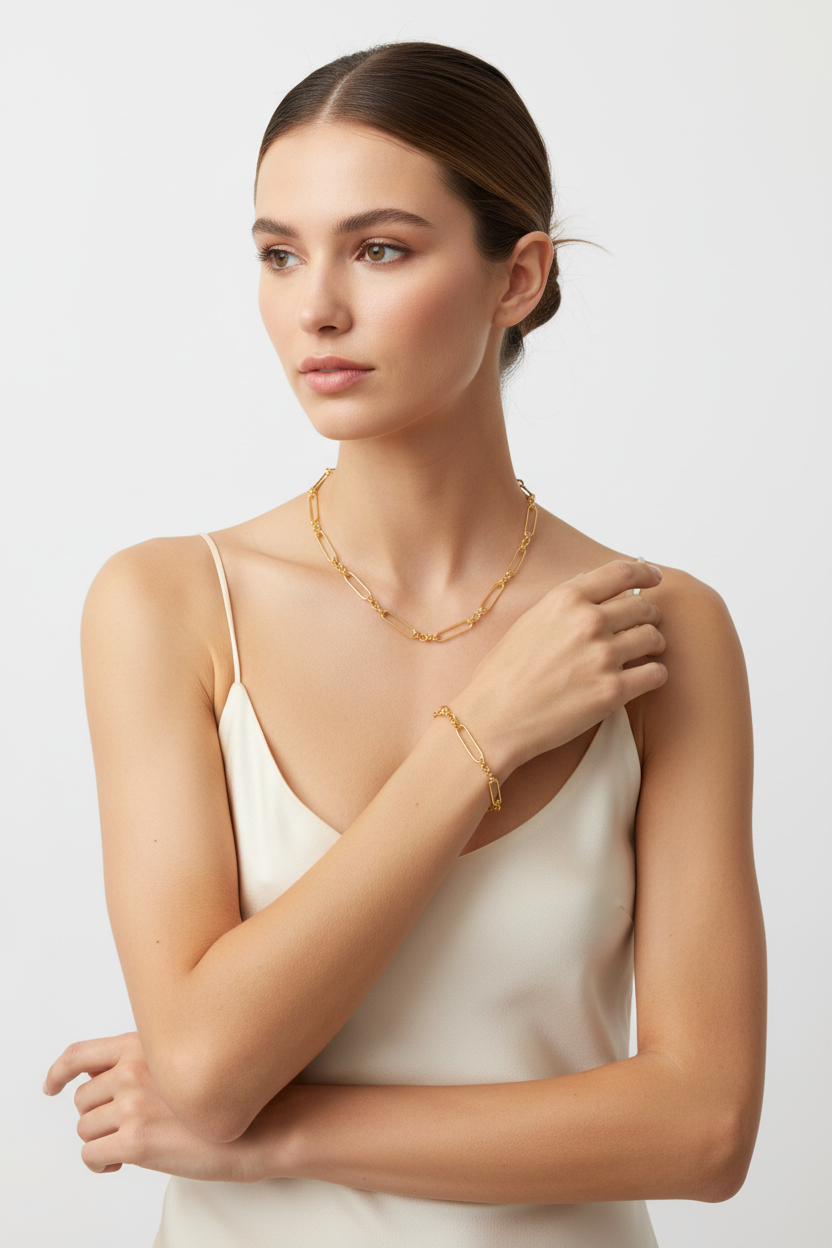 A Gold Plated Silver Necklace and Bracelet