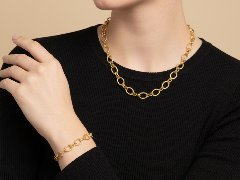 A Gold Plated Silver Necklace and Bracelet