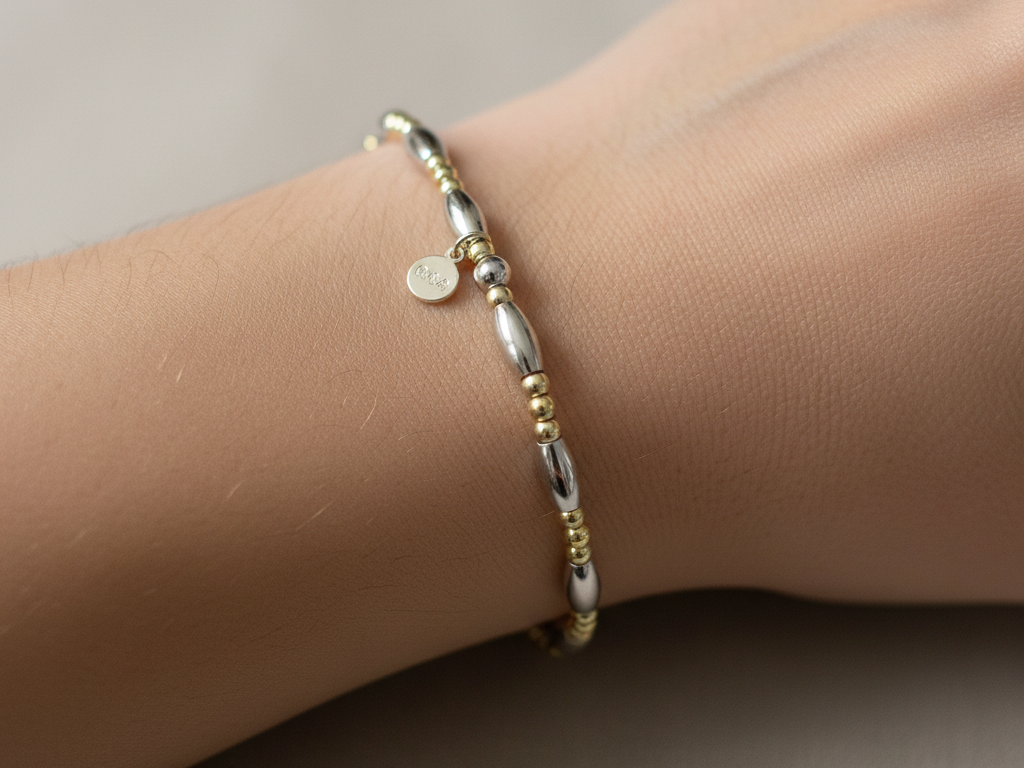 New Yellow Plated on Silver Two Tone Elasticated Bracelet