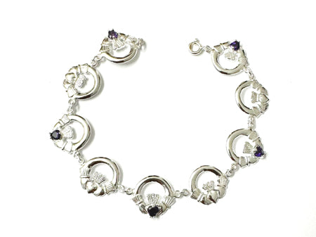 Claddagh Bracelet with Silver and Amethyst Cubic Zirconia Stone