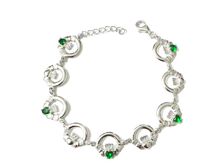 Claddagh Bracelet with Silver and Green Cubic Zirconia Stone