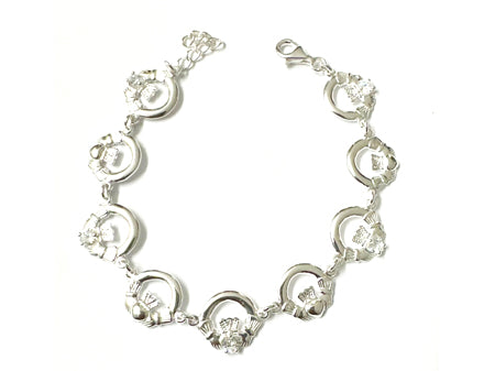 Claddagh Bracelet with Silver and White Cubic Zirconia Stone