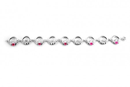 Claddagh Bracelet with Silver and Ruby Cubic Zirconia Stone