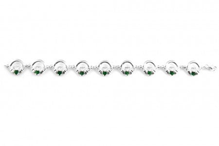 Claddagh Bracelet with Silver and Emerald Cubic Zirconia Stone