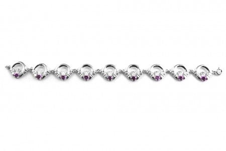 Claddagh Bracelet with Silver and Amethyst Cubic Zirconia Stone