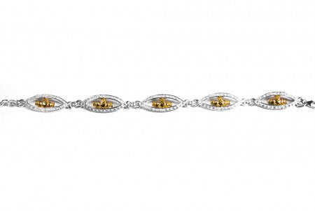 Silver Claddagh Bracelet With Cz stones and Gold Plating.