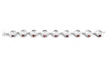 Claddagh Bracelet with Silver and Garnet Cubic Zirconia Stone