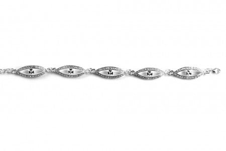 Silver Celtic Shamrock Bracelet  with White Cubic Zirconia Stone