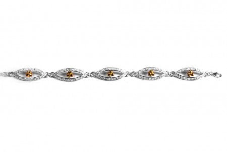Celtic Shamrock Bracelet With Silver And Gold Plating with White Cubic Zirconia Stone