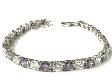 A White And Amethyst Cubic Zirconia Tennis 5mm stone Claw set Silver Bracelet