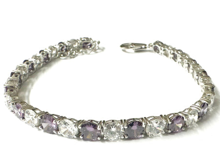A White And Amethyst Cubic Zirconia Tennis 5mm stone Claw set Silver Bracelet