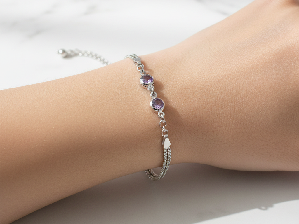 Amethyst Cubic Zirconia Silver Bracelet