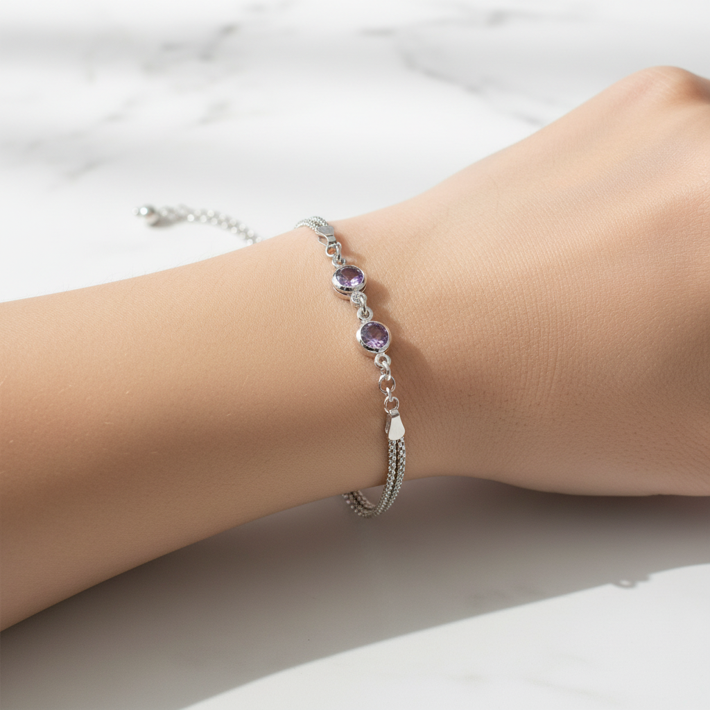 Amethyst Cubic Zirconia Silver Bracelet