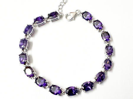 Amethyst And White Cubic Zirconia Silver Bracelet