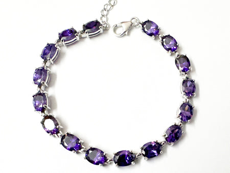 Amethyst And White Cubic Zirconia Silver Bracelet
