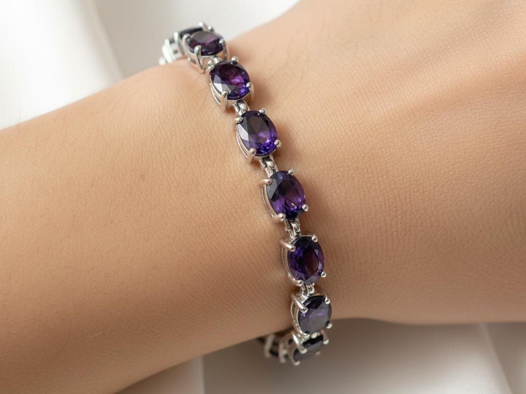 Amethyst And White Cubic Zirconia Silver Bracelet