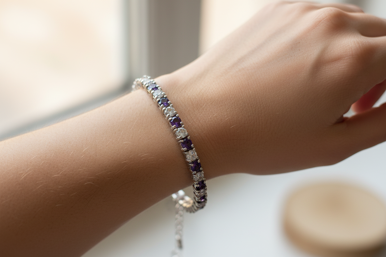 Amethyst Cubic Zirconia Claw Set Tennis Bracelet