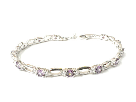 Amethyst & White Cubic Zirconia Silver Bracelet
