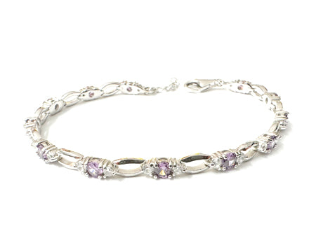 Amethyst & White Cubic Zirconia Silver Bracelet