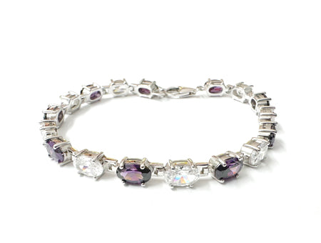 Amethyst And White Cubic Zirconia Silver Bracelet