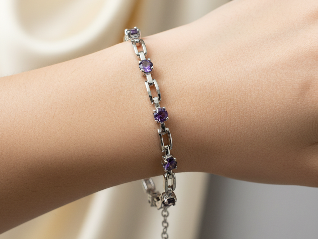 Amethyst Cubic Zirconia Silver Bracelet