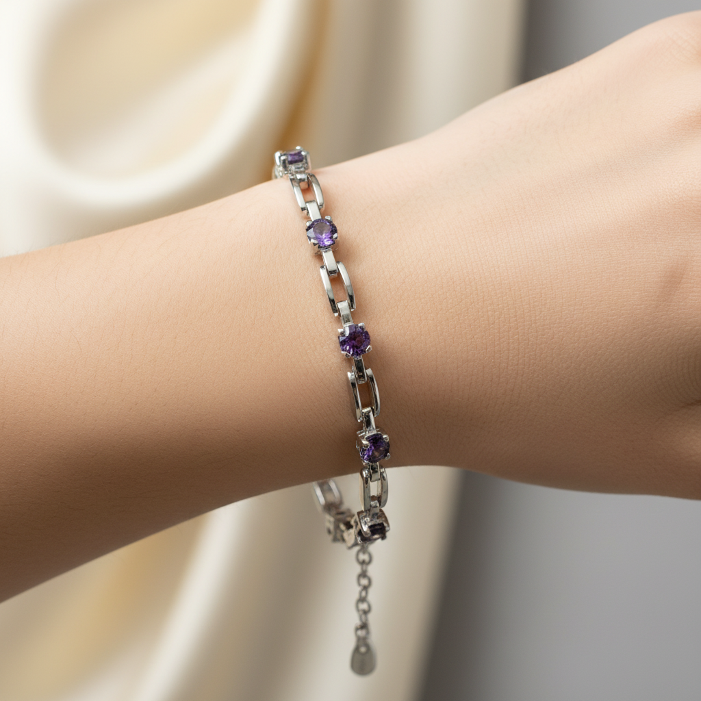 Amethyst Cubic Zirconia Silver Bracelet