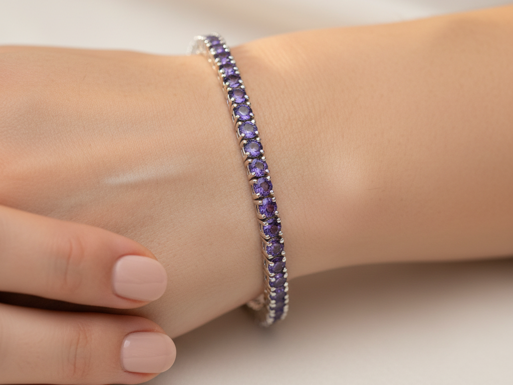 Amethyst Cubic Zirconia Claw Set Tennis Bracelet
