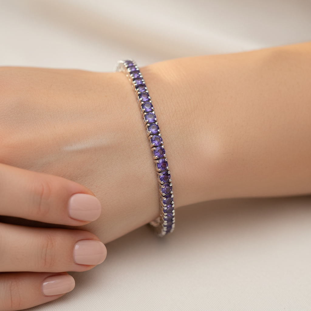 Amethyst Cubic Zirconia Claw Set Tennis Bracelet