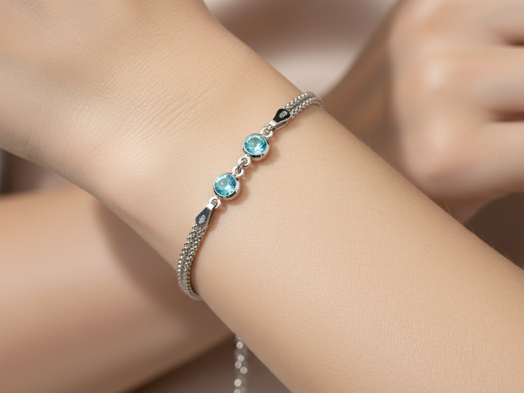 Aqua Cubic Zirconia Silver Bracelet