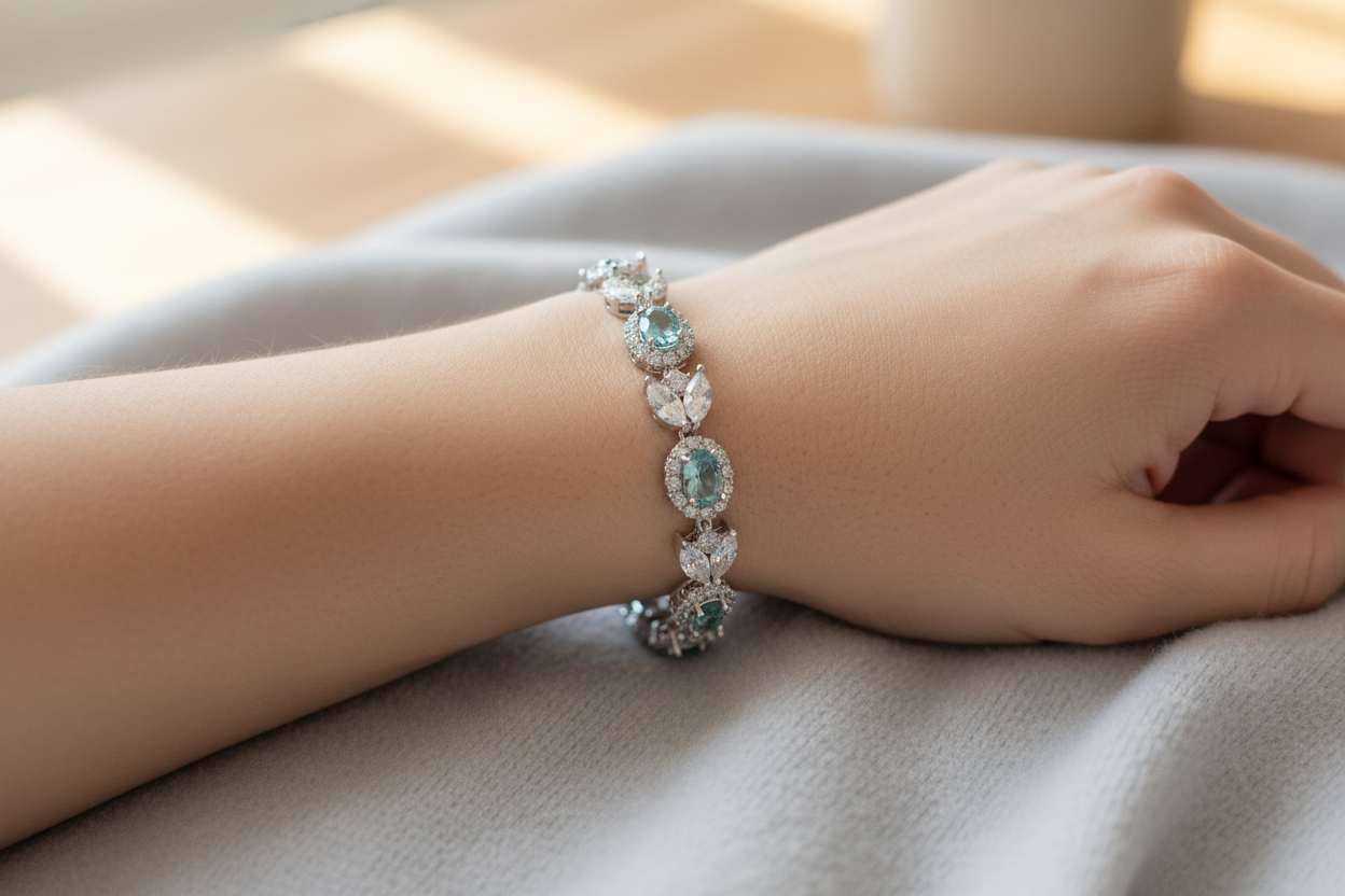 Aquamarine & White Cubic Zirconia Bracelet