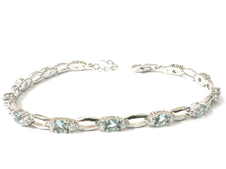 Aquamarine & White Cubic Zirconia Silver Bracelet