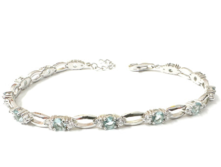 Aquamarine & White Cubic Zirconia Silver Bracelet