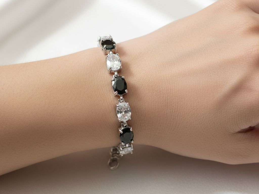 Black And White Cubic Zirconic Silver Bracelet