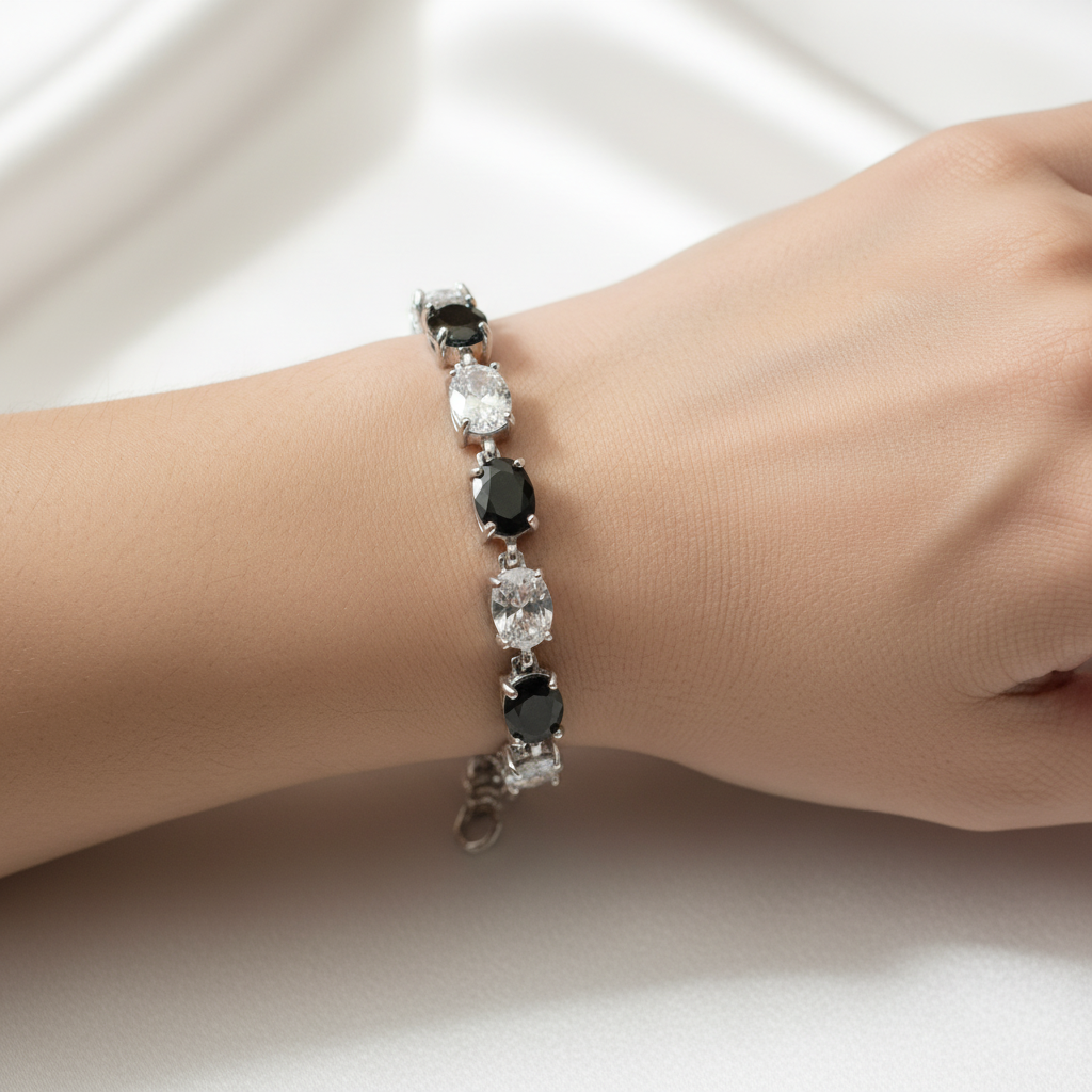 Black And White Cubic Zirconic Silver Bracelet