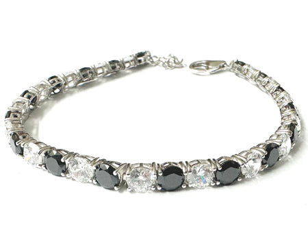 A White And Black Cubic Zirconia Tennis 5mm stone Claw set Silver Bracelet