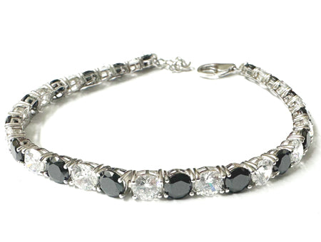 A White And Black Cubic Zirconia Tennis 5mm stone Claw set Silver Bracelet