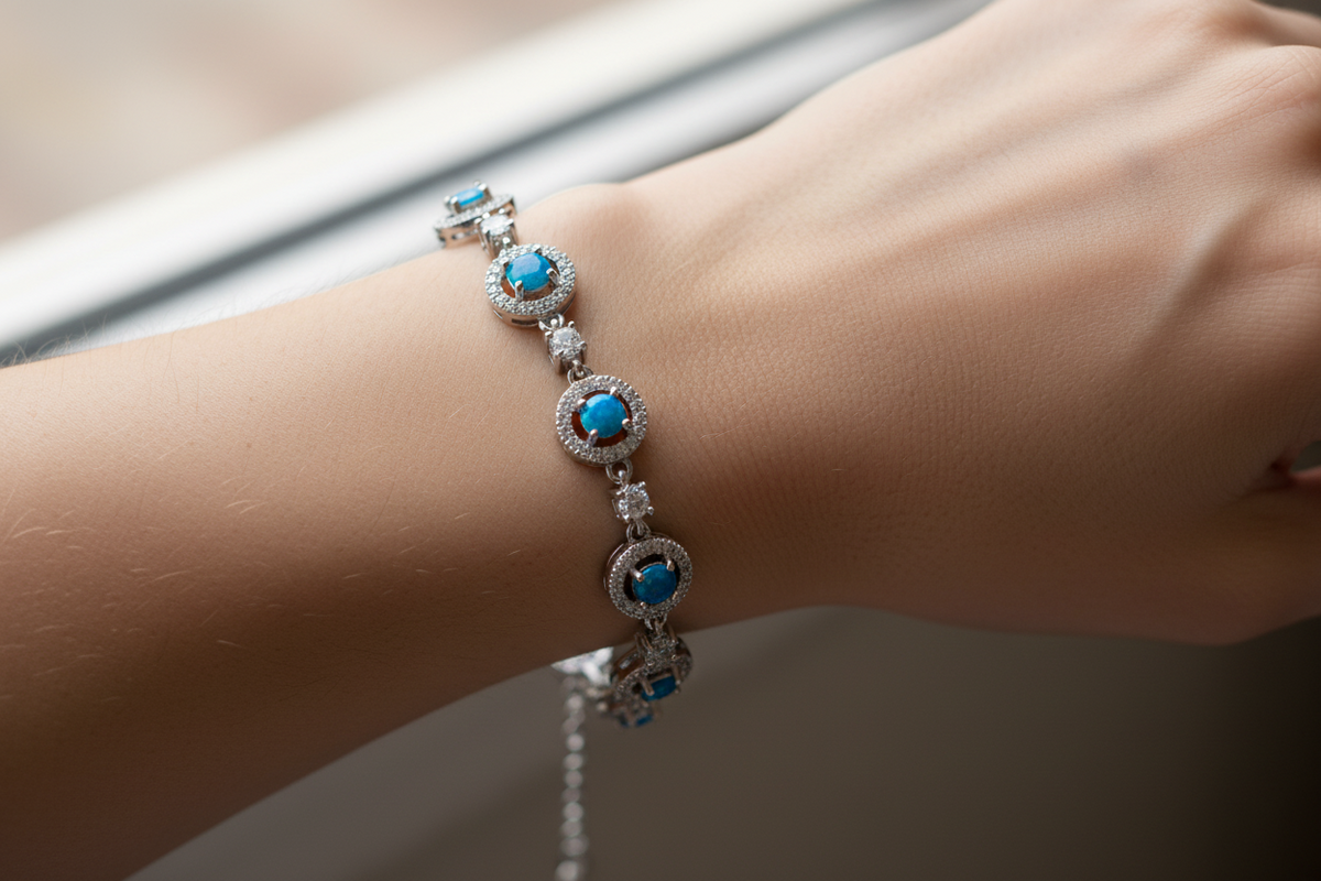 Blue Opal Cubic Zirconic Bracelet