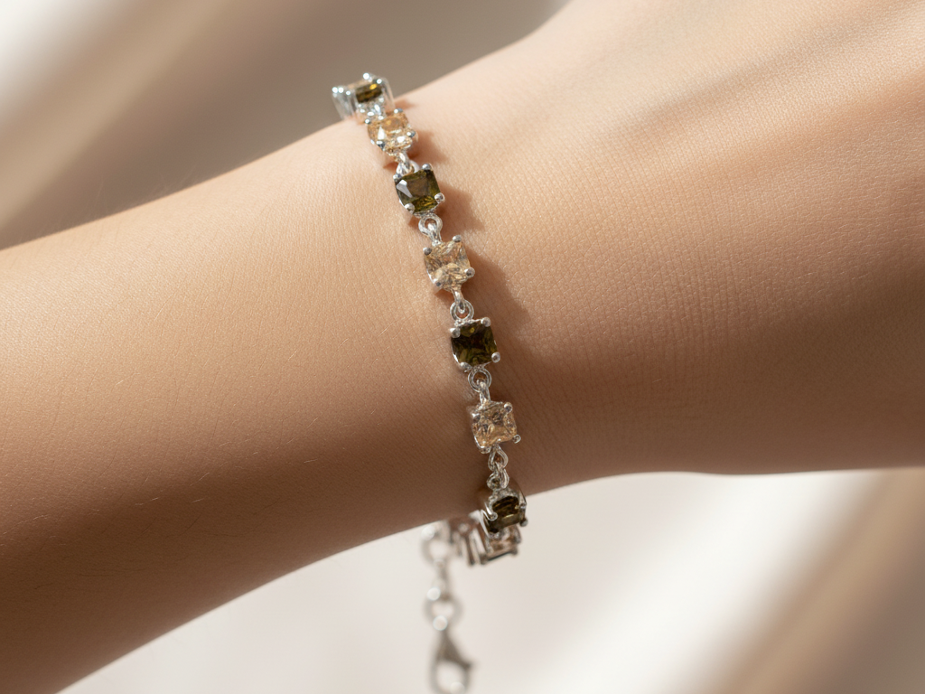 Champagne/Smokey Quartz Silver Bracelet