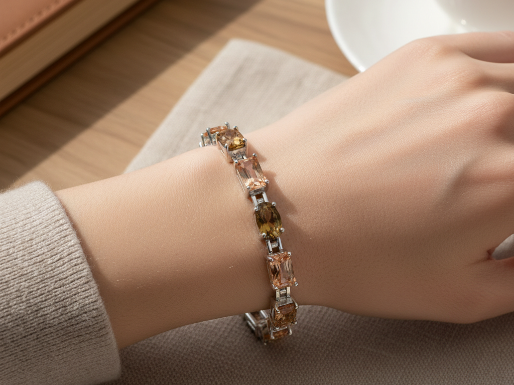 Champagne/Smokey Quartz Silver Bracelet