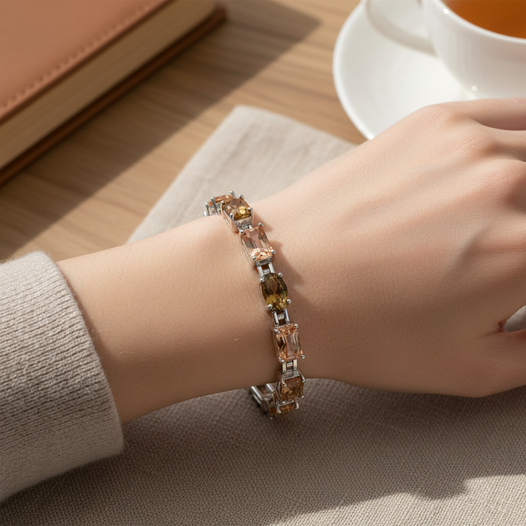 Champagne/Smokey Quartz Silver Bracelet
